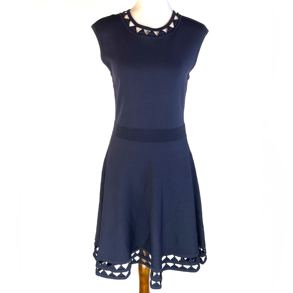 NWT Navy Ted Baker London Kathryn Cutwork Knitted Skater Dress in Sz: 10